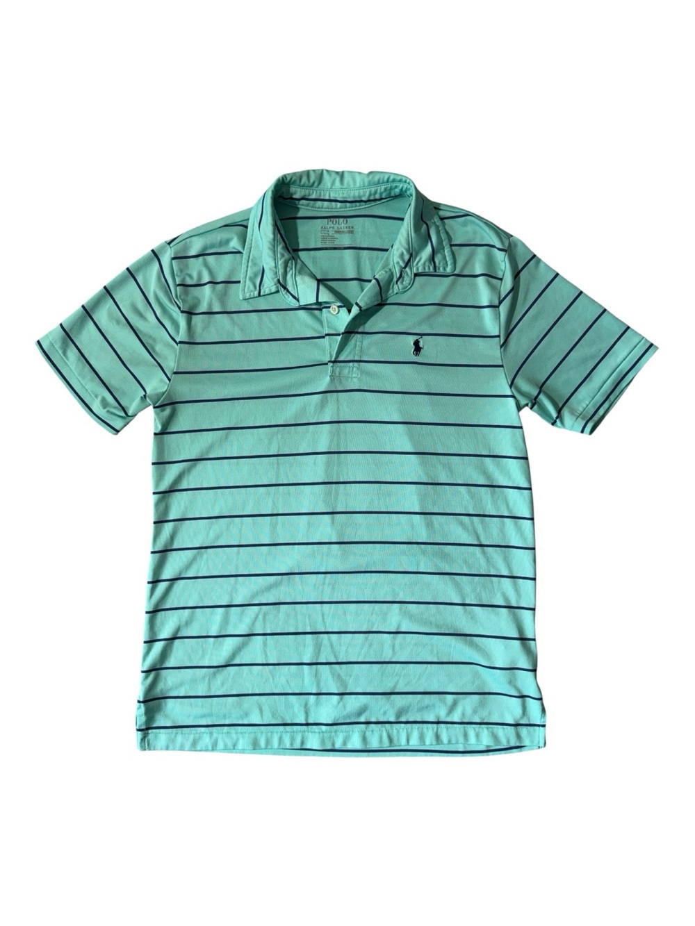 Polo Ralph Lauren mens S Small light blue stripe performance polo shirt EUC